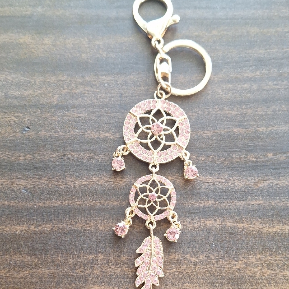 Gold and Pink Dreamcatcher Keychain